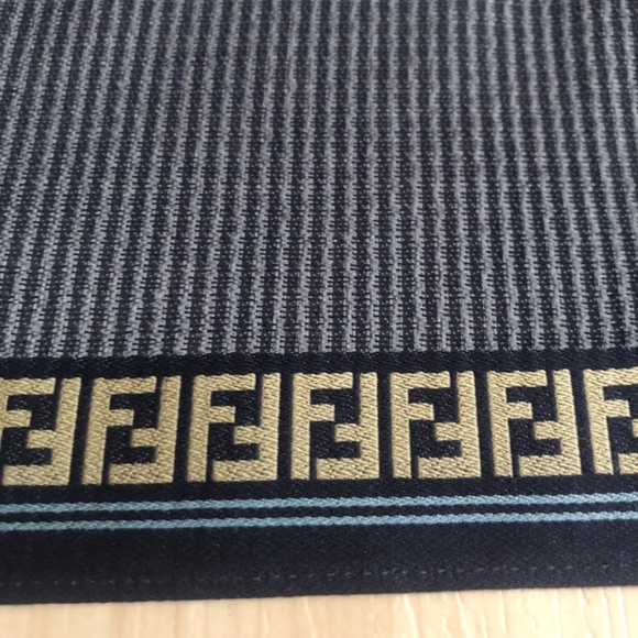 New FENDI Bandana Handkerchief Scarf Pocket Square Cotton FF Logo Pin Stripes - Picture 4 of 4